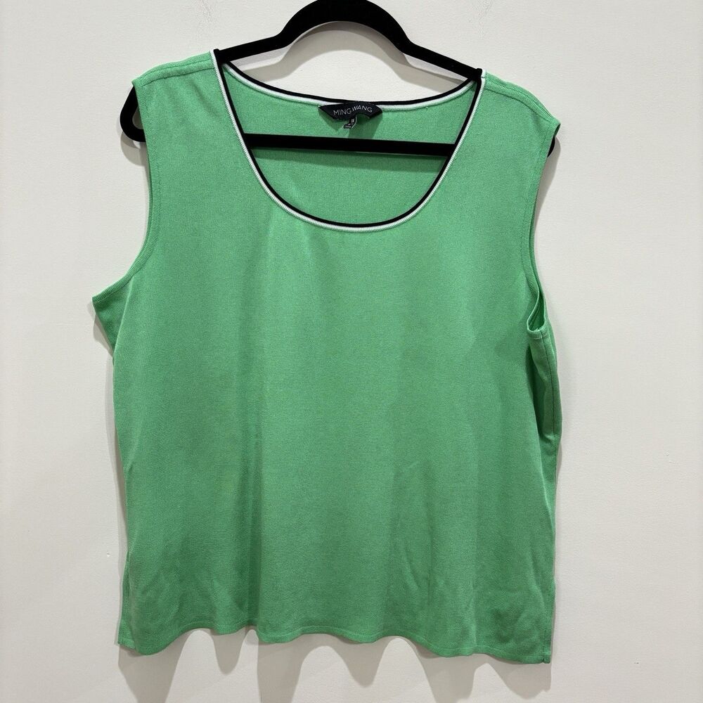 Ming Wang Tank Top Size 1X Mint Green Stretch Knit Sleeveless Layering Shell